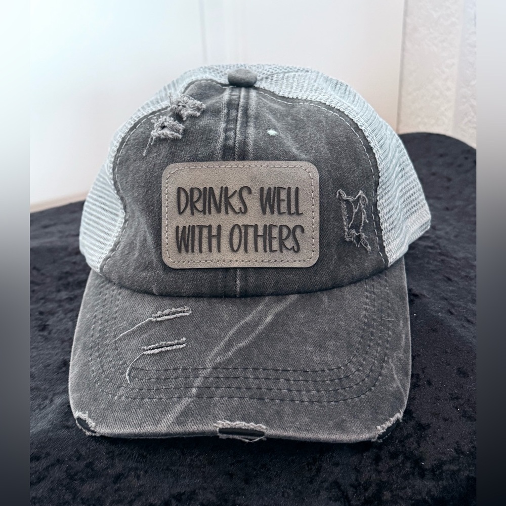 New women’s hat- black distressed hat with mesh back